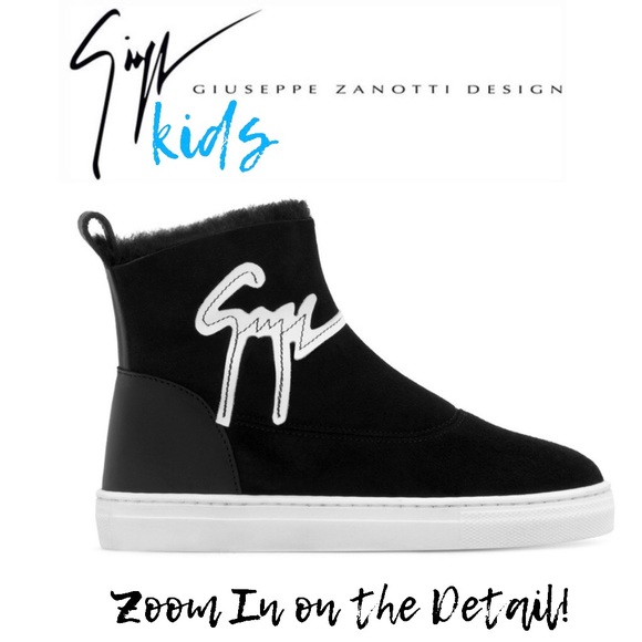 GIUSEPPE ZANOTTI Kids Black Logo 🐑 Furry Sneaker - Picture 1 of 5
